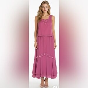 TALLY TAYLOR Pink Chiffon Midi Skirt & Top 2 PC Set Suit - VTG